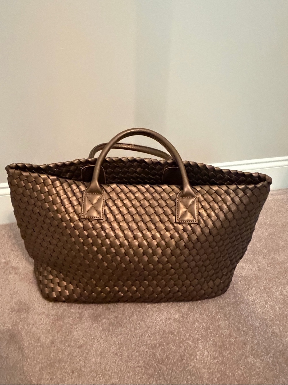 Woven Leather Tote Bag in Bronze
